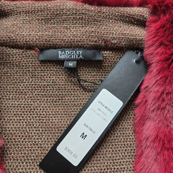 Badgley Mischka Wool Blend Duster Cardigan Womens M Leopard Print Faux Fur - Picture 7 of 11